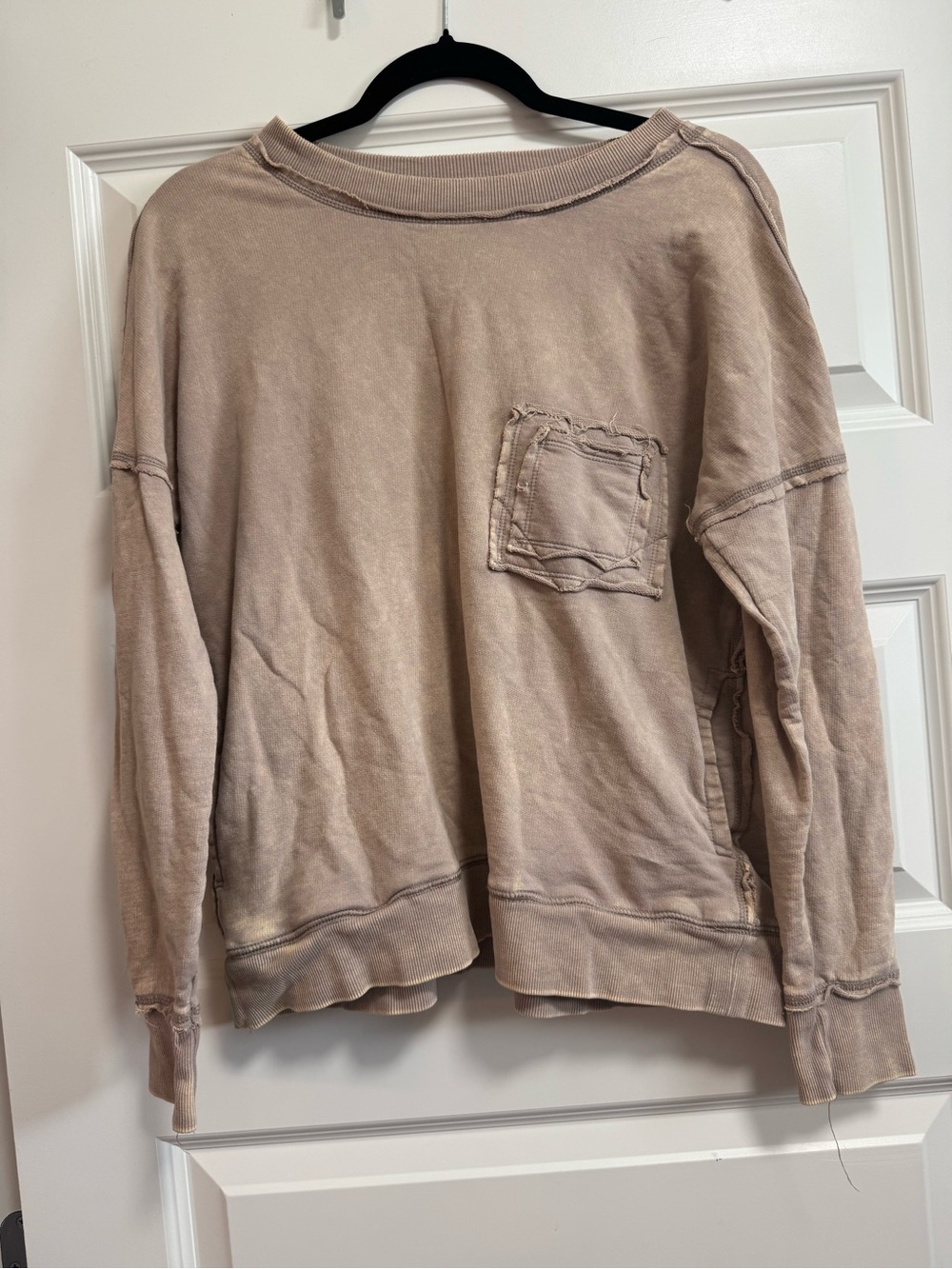 Zenana Outfitters Washed Taupe Crewneck Sweater